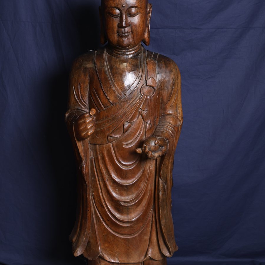 Sculpture en bois, moine, art asiatique