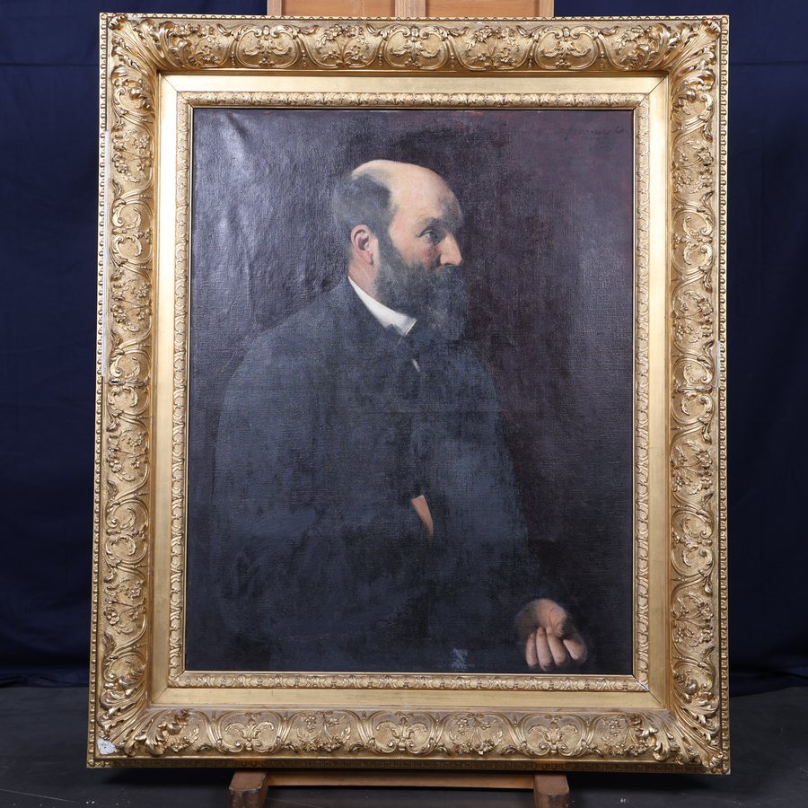 Portrait à l'huile, cadre en bois doré, XIXe siècle